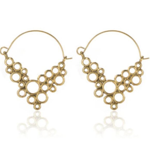 Spiral Gold Tone Boho Round Hoop Earrings – 1.75" Geometric Design - Picture 2 of 2